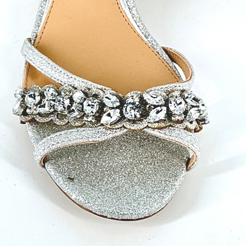Jewel Badgley Mischka Size 7 Silver Glitter Sparkly Rhinestone Heels Sandals - Picture 9 of 15